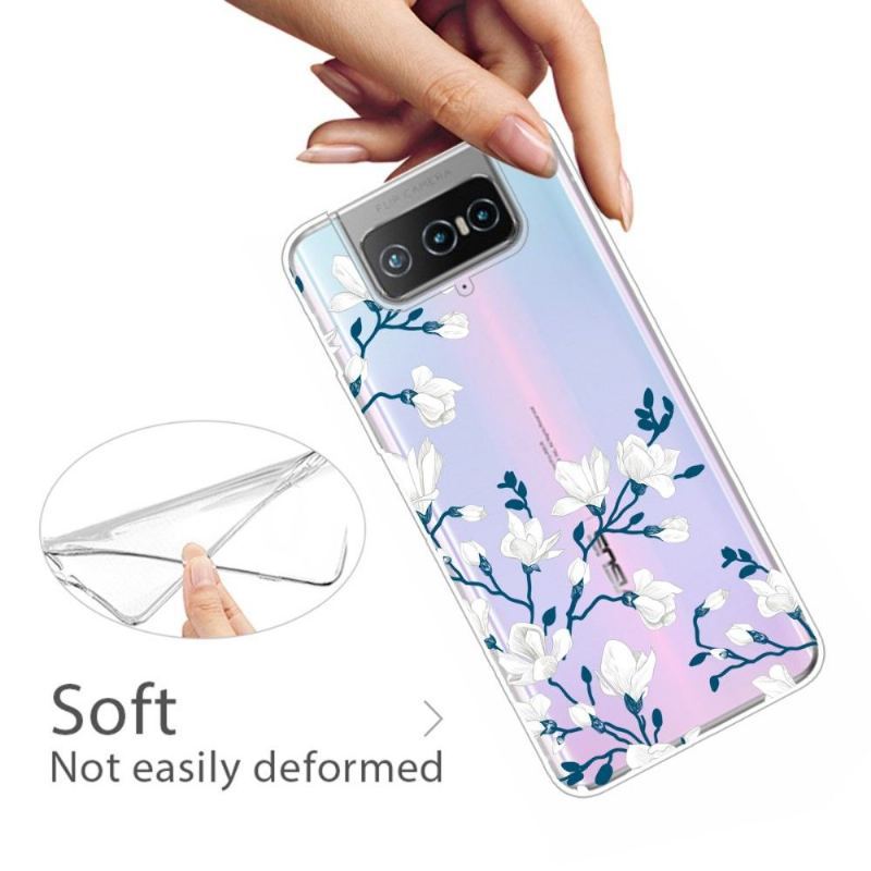 Etui do Asus Zenfone 7 / Zenfone 7 Pro Anti-fall Białe Kwiaty