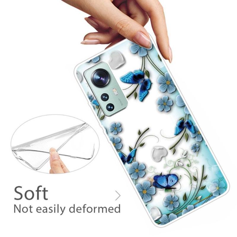 Etui do Xiaomi 12 Biznes Niebieskie Motyle I Kwiaty