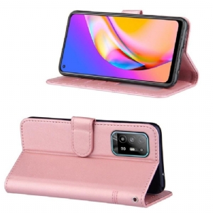 Etui Folio do Oppo A94 5G Obrzeża Linie Efekt Skóry