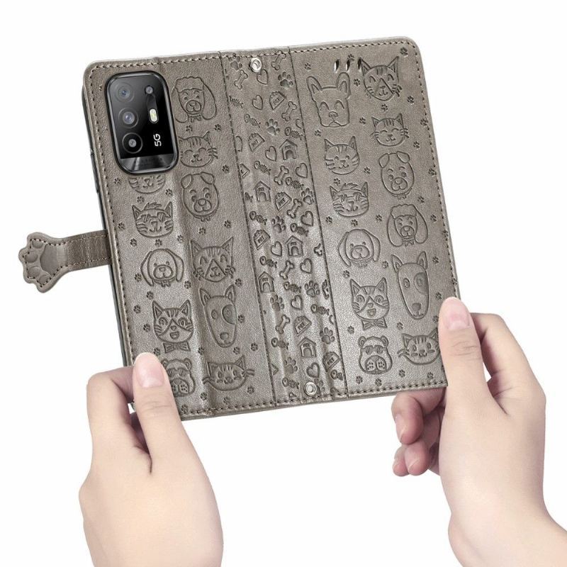 Etui Folio do Oppo A94 5G Skórzane Tłoczone Zwierzęta