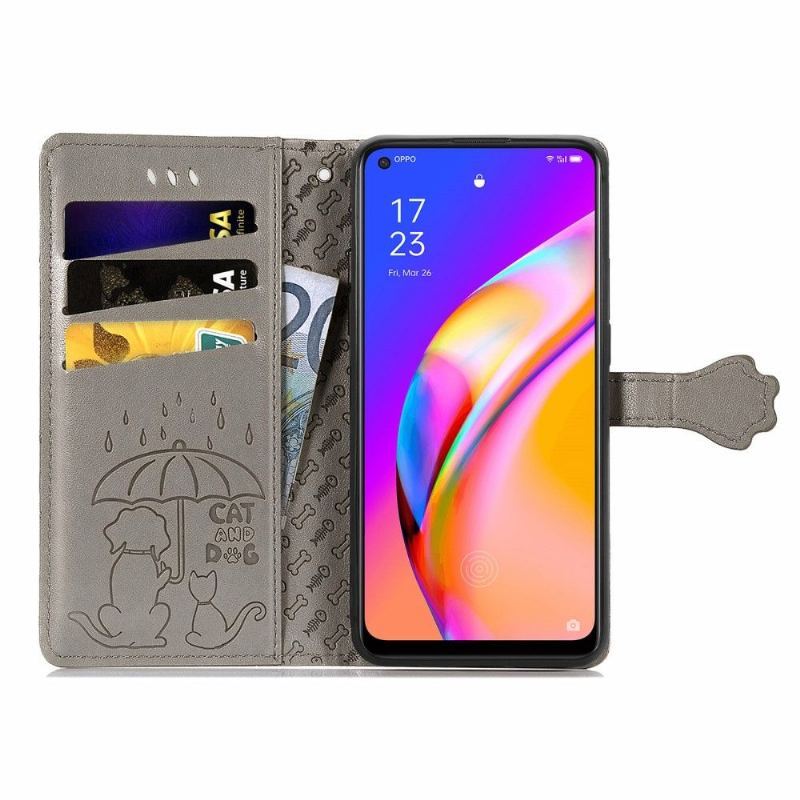 Etui Folio do Oppo A94 5G Skórzane Tłoczone Zwierzęta