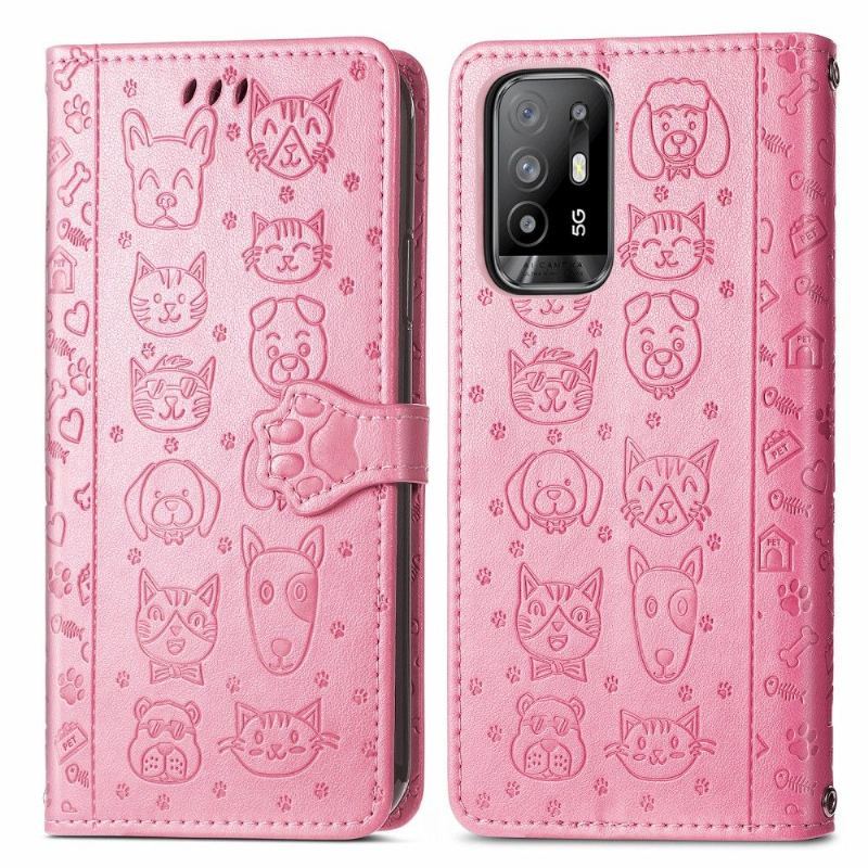 Etui Folio do Oppo A94 5G Skórzane Tłoczone Zwierzęta