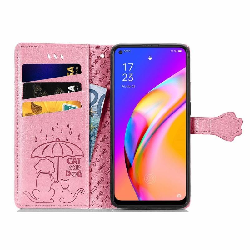 Etui Folio do Oppo A94 5G Skórzane Tłoczone Zwierzęta