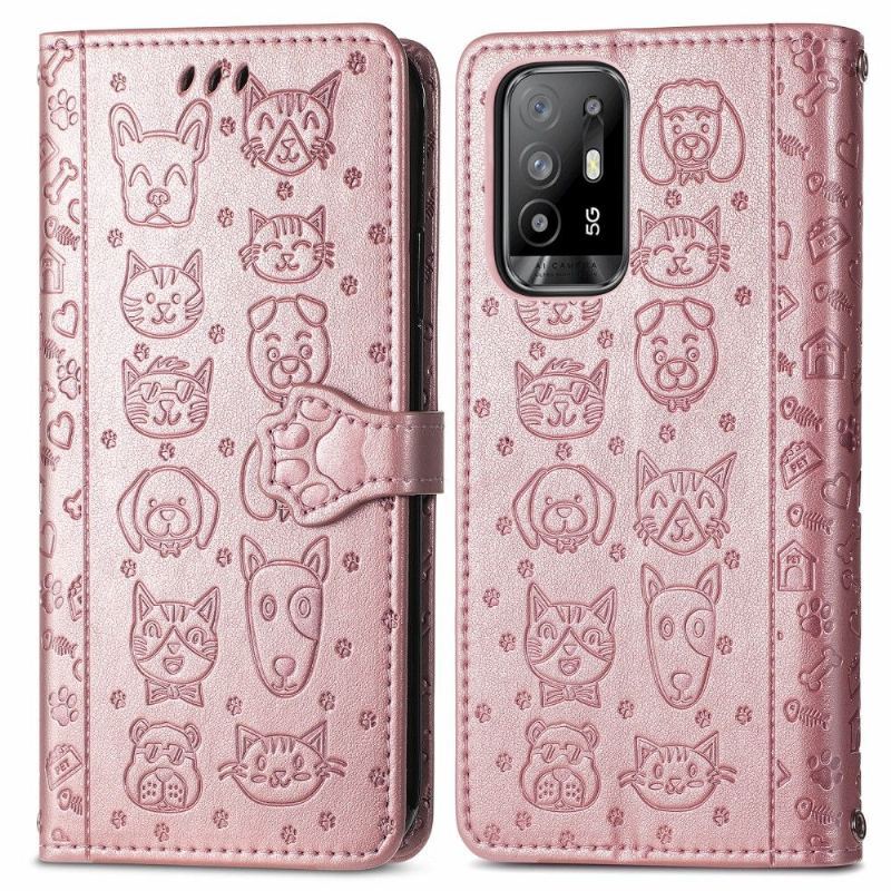 Etui Folio do Oppo A94 5G Skórzane Tłoczone Zwierzęta