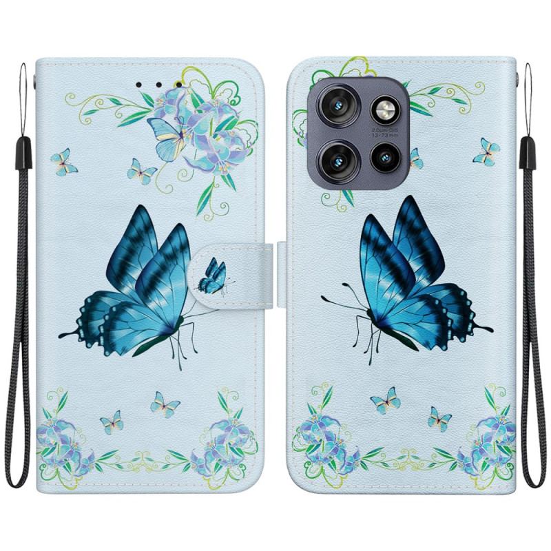 Etui Folio Motorola Edge 50 Neo Niebieski Motyl I Kwiaty