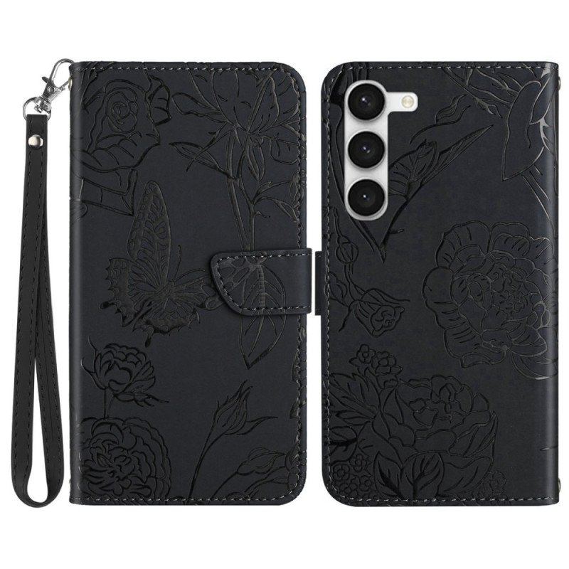 Etui Folio do Samsung Galaxy S23 Plus 5G Motyl Ze Smyczą