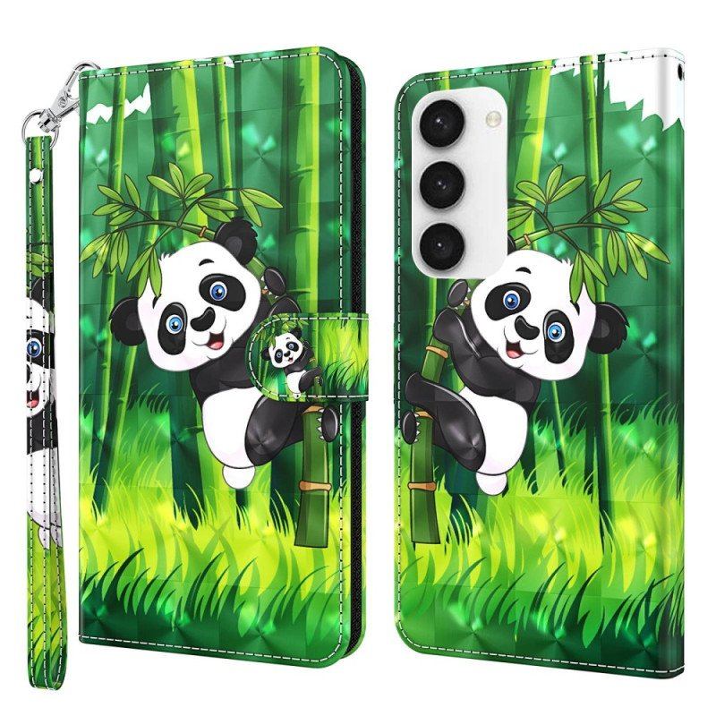 Etui Folio do Samsung Galaxy S23 Plus 5G z Łańcuch Panda I Bambus Z Smyczą