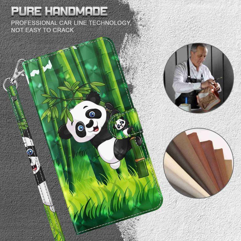 Etui Folio do Samsung Galaxy S23 Plus 5G z Łańcuch Panda I Bambus Z Smyczą