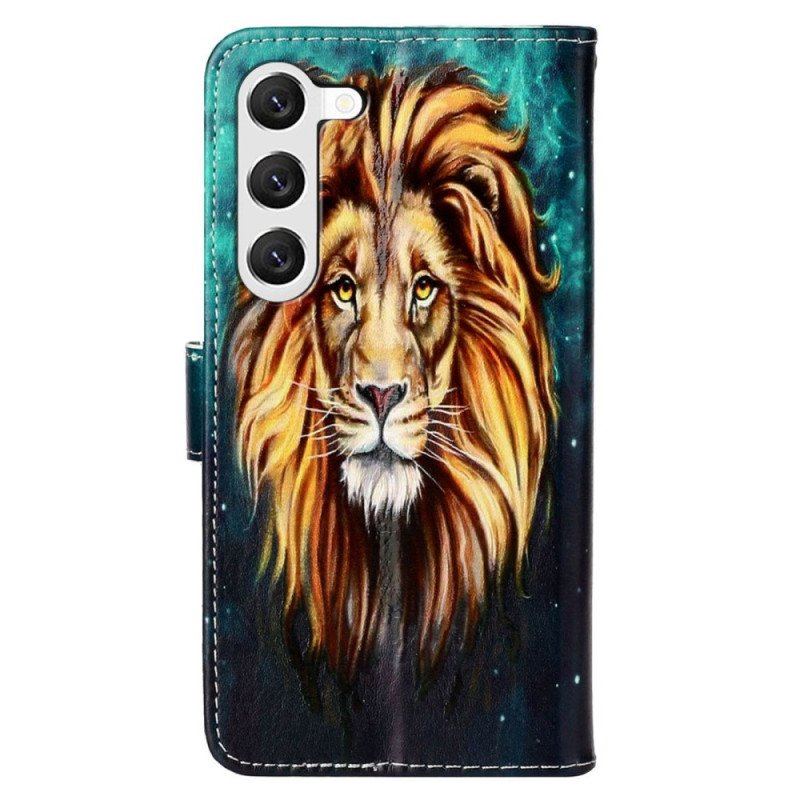 Etui Folio do Samsung Galaxy S23 Plus 5G z Łańcuch Smycz Lew