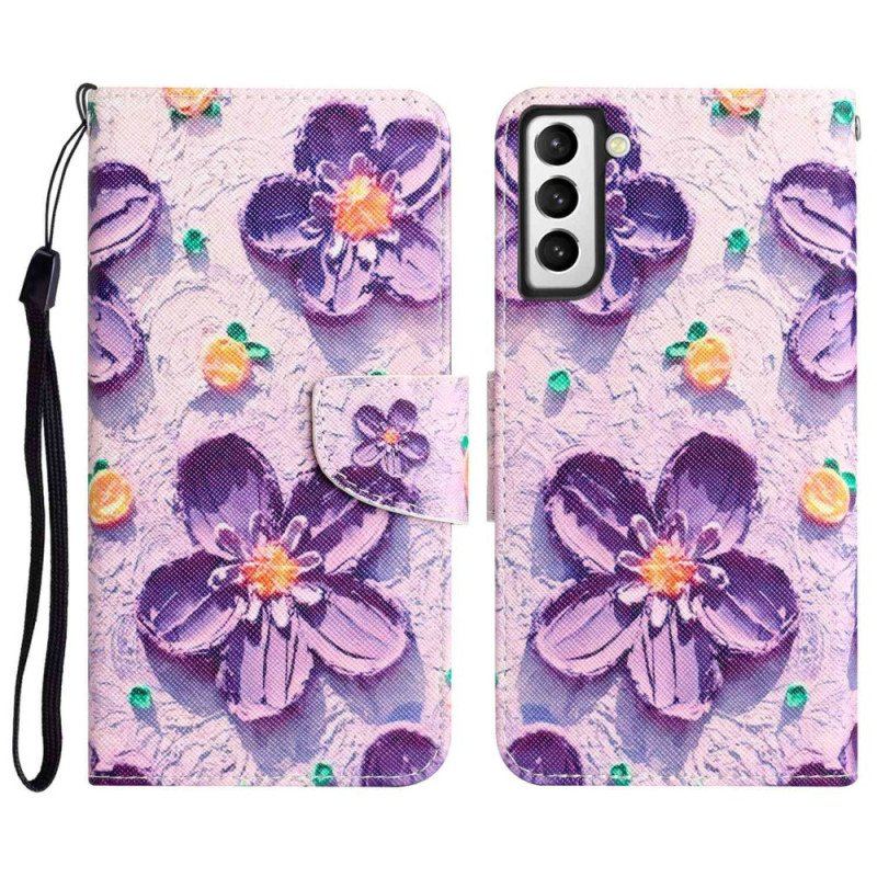 Etui Folio do Samsung Galaxy S23 Plus 5G z Łańcuch Tylko Kwiaty W Paski