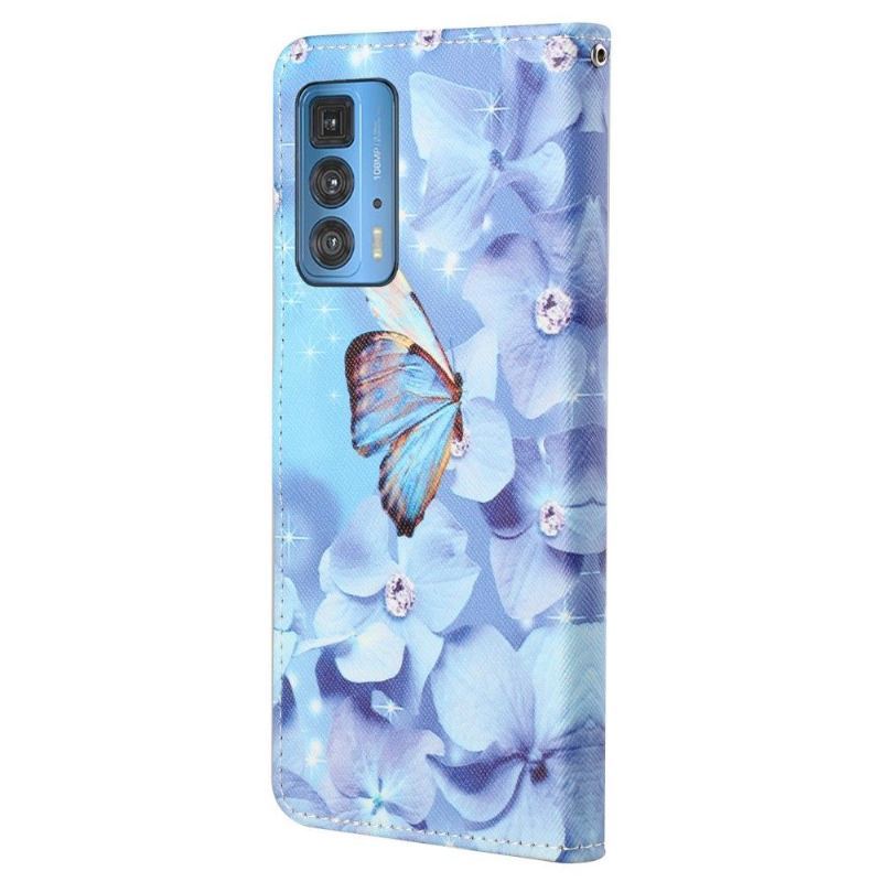 Etui Folio do Motorola Edge 20 Pro Motyl I Niebieskie Kwiaty