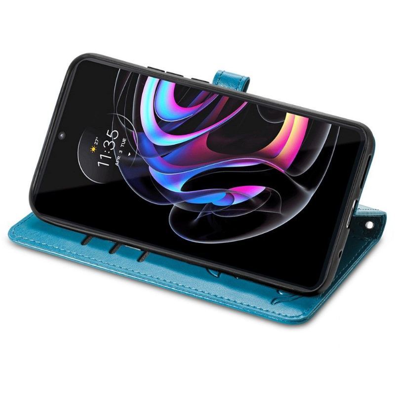 Etui Folio do Motorola Edge 20 Pro Skórzane Tłoczone Zwierzęta