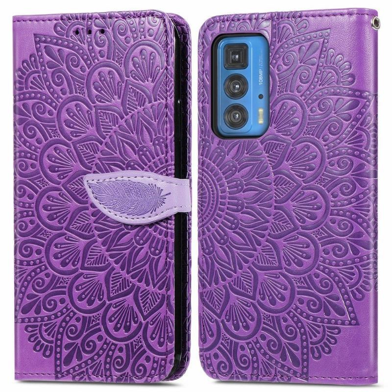 Skórzany Futerał do Motorola Edge 20 Pro Anti-fall Mandala Liść