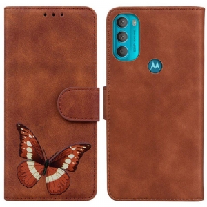 Etui Folio do Moto G71 5G Motyl Dotykający Skóry