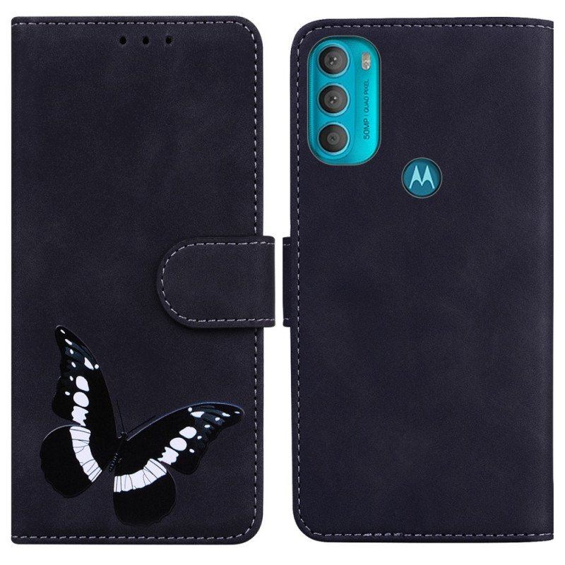 Etui Folio do Moto G71 5G Motyl Dotykający Skóry