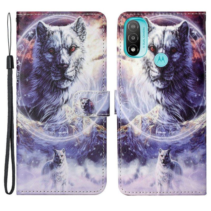 Etui Folio do Moto G71 5G Wilk W Zimie Ze Smyczą