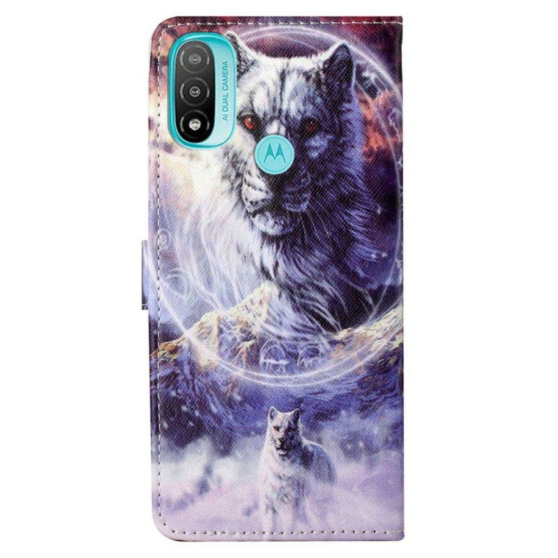 Etui Folio do Moto G71 5G Wilk W Zimie Ze Smyczą