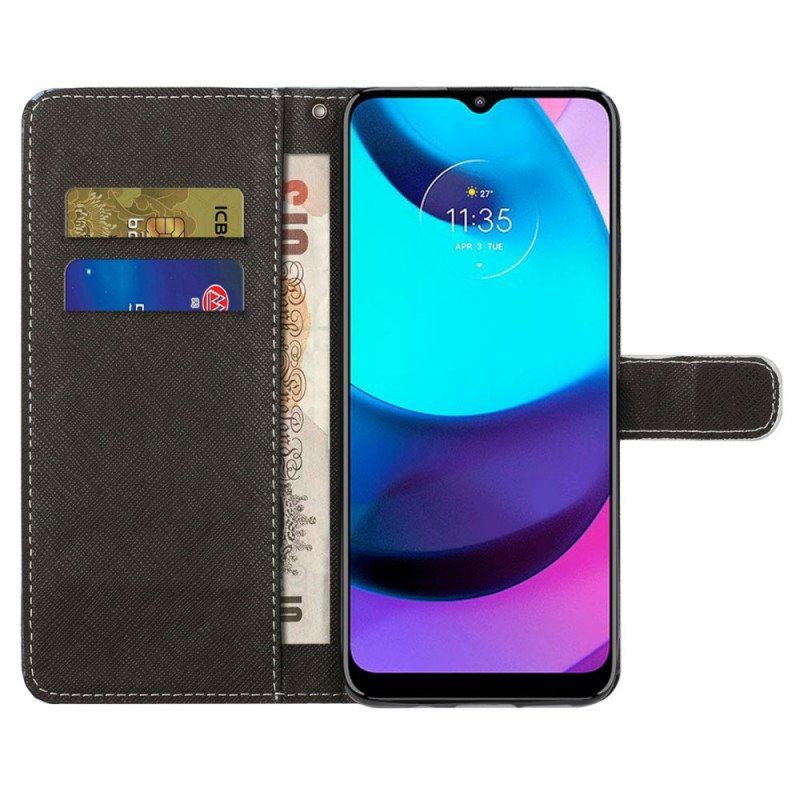 Etui Folio do Moto G71 5G Wilk W Zimie Ze Smyczą