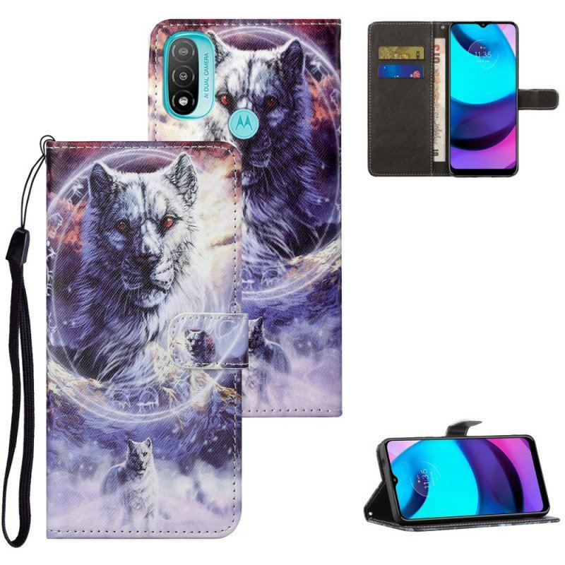 Etui Folio do Moto G71 5G Wilk W Zimie Ze Smyczą