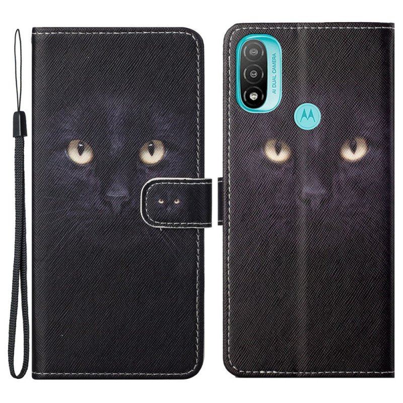 Etui Folio do Moto G71 5G z Łańcuch Czarne Kocie Oczy W Paski