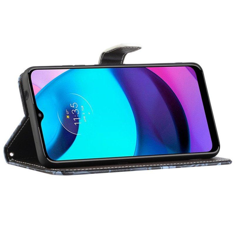 Etui Folio do Moto G71 5G z Łańcuch Czarne Kocie Oczy W Paski