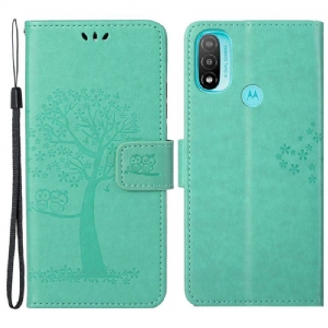 Etui Folio do Moto G71 5G z Łańcuch Drzewo Stringów I Sowy