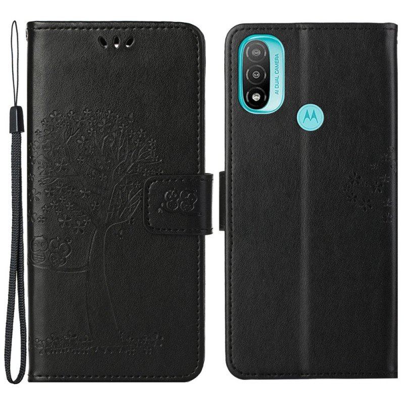 Etui Folio do Moto G71 5G z Łańcuch Drzewo Stringów I Sowy