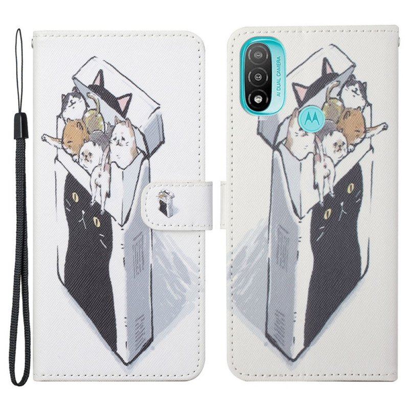 Etui Folio do Moto G71 5G z Łańcuch Koty Dostawcze Ze Stringami