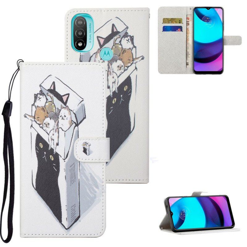 Etui Folio do Moto G71 5G z Łańcuch Koty Dostawcze Ze Stringami