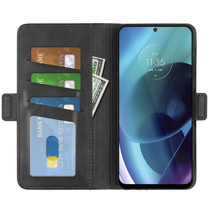 Skórzany Futerał do Moto G71 5G Etui Folio Podwójna Klapa