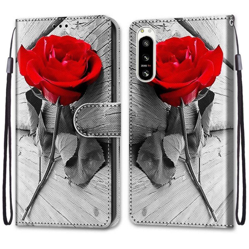 Etui Folio do Sony Xperia 5 IV Kwiatowy Z Paskiem