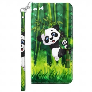 Etui Folio do Sony Xperia 5 IV z Łańcuch Bambusowa Panda Ze Smyczą