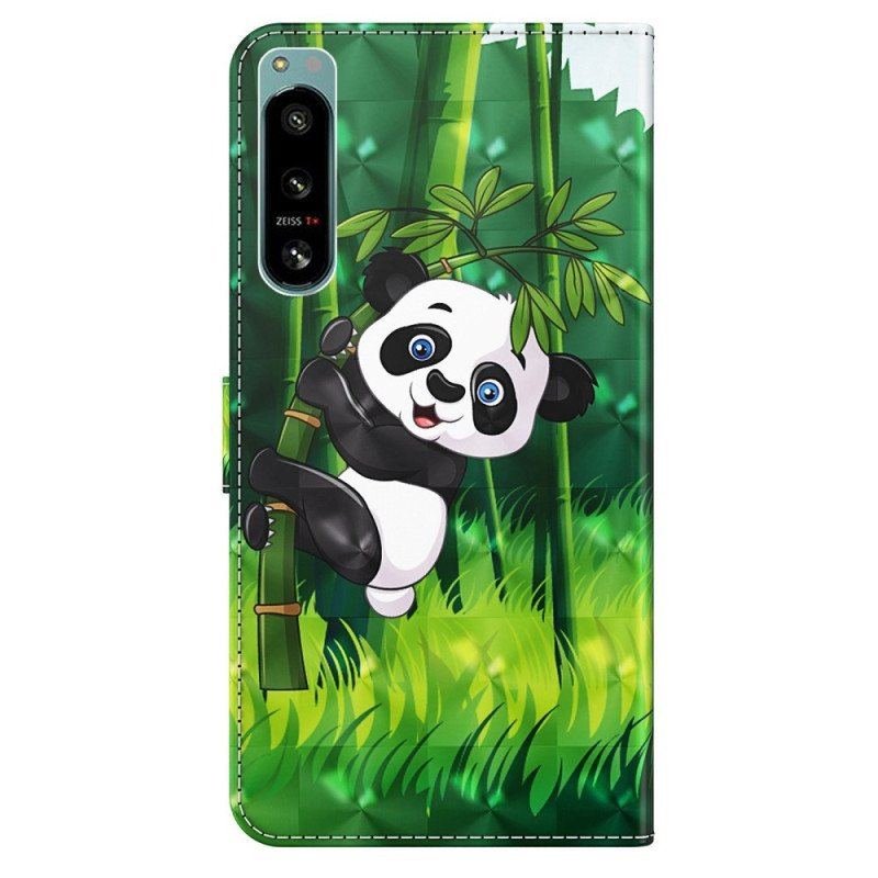 Etui Folio do Sony Xperia 5 IV z Łańcuch Bambusowa Panda Ze Smyczą