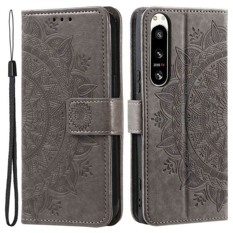 Etui Folio do Sony Xperia 5 IV z Łańcuch Mandala Słoneczna Na Ramiączkach