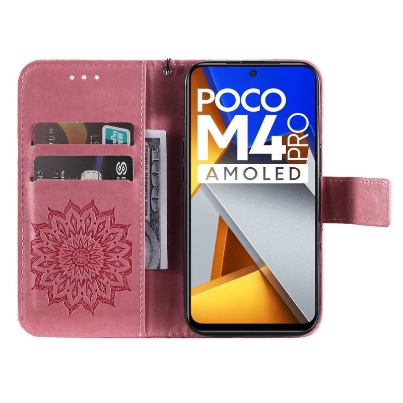 Etui Folio do Poco M4 Pro 4G Obrzeża z Łańcuch Słonecznik