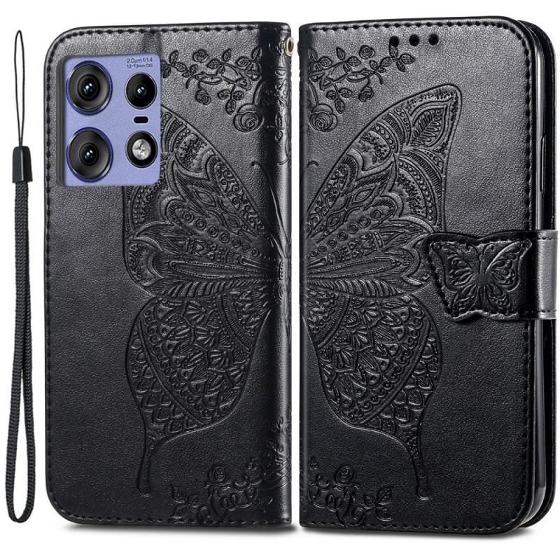 Etui Folio Do Motorola Edge 50 Pro Barokowy Motyl Z Paskiem