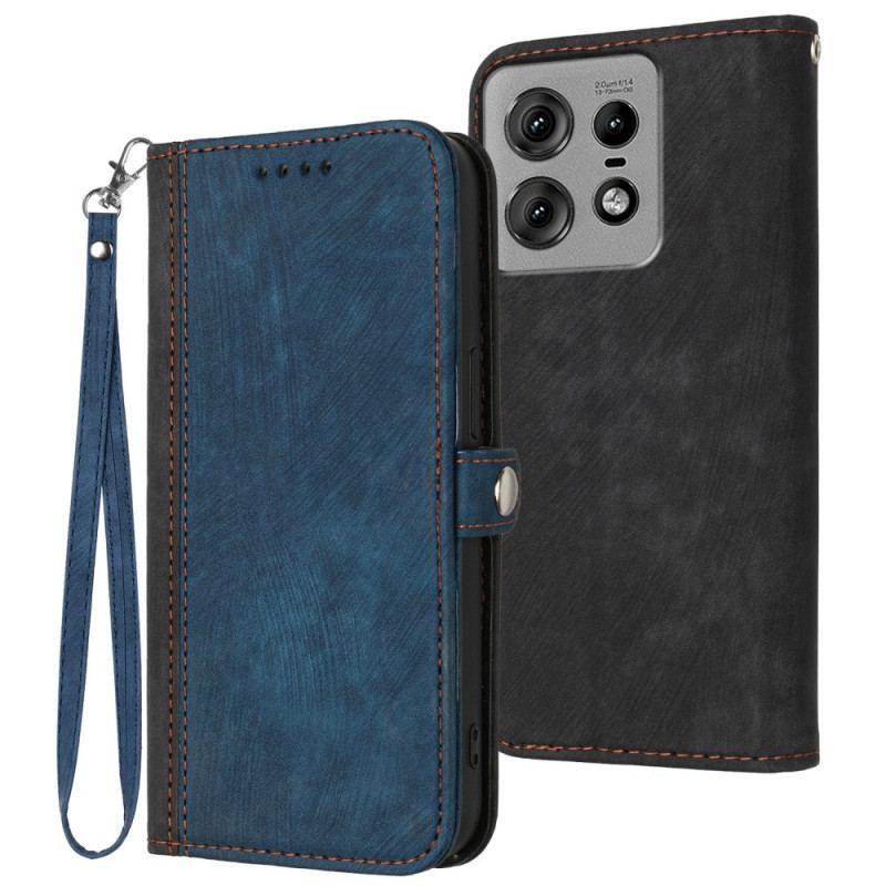 Etui Folio Motorola Edge 50 Pro Dwukolorowy Efekt Zamszu Z Paskiem Etui Ochronne