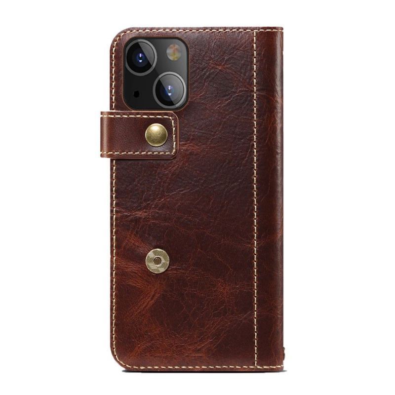 Etui Folio do iPhone 13 Mini Obrzeża Skórzane Szwy Vintage