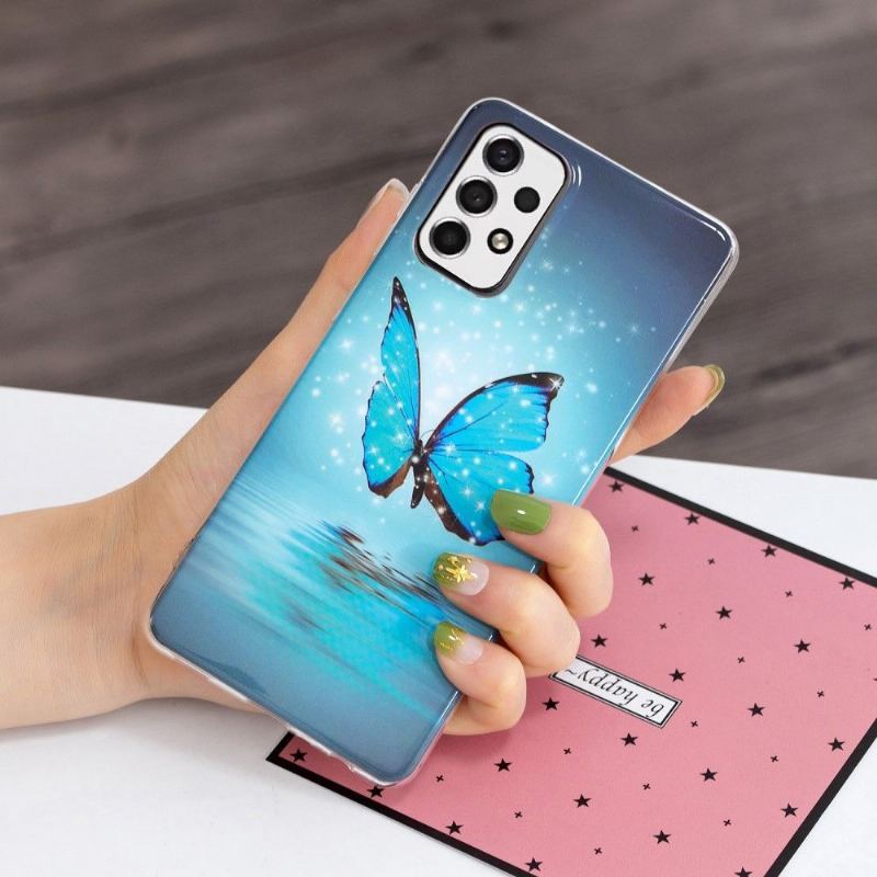 Etui do Samsung Galaxy A33 5G Biznes Luminous Blue Butterfly