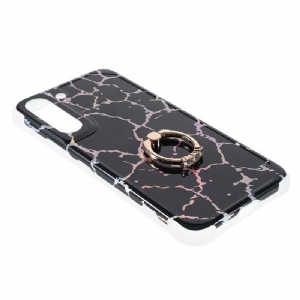 Etui do Samsung Galaxy S22 5G Biznes Marble Z Obrotowym Pierścieniem