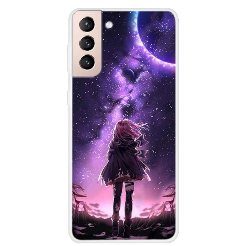 Etui do Samsung Galaxy S22 5G Dziewczyna W Pełni Księżyca Ilustracja