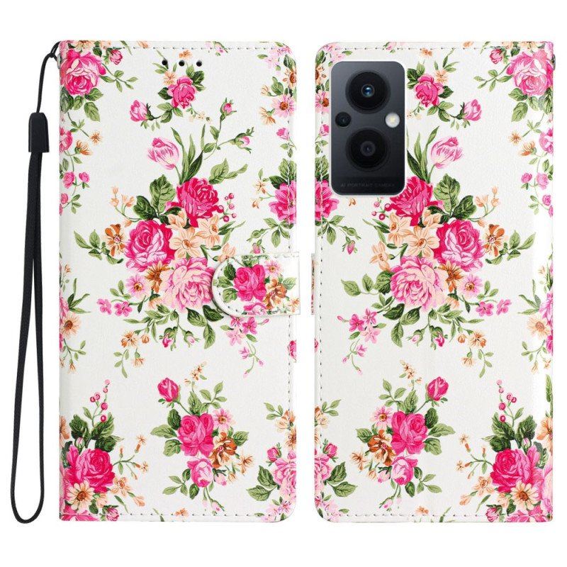 Etui Na Telefon Pokrowce do Oppo Reno 8 Lite z Łańcuch Pasek Liberty Flowers