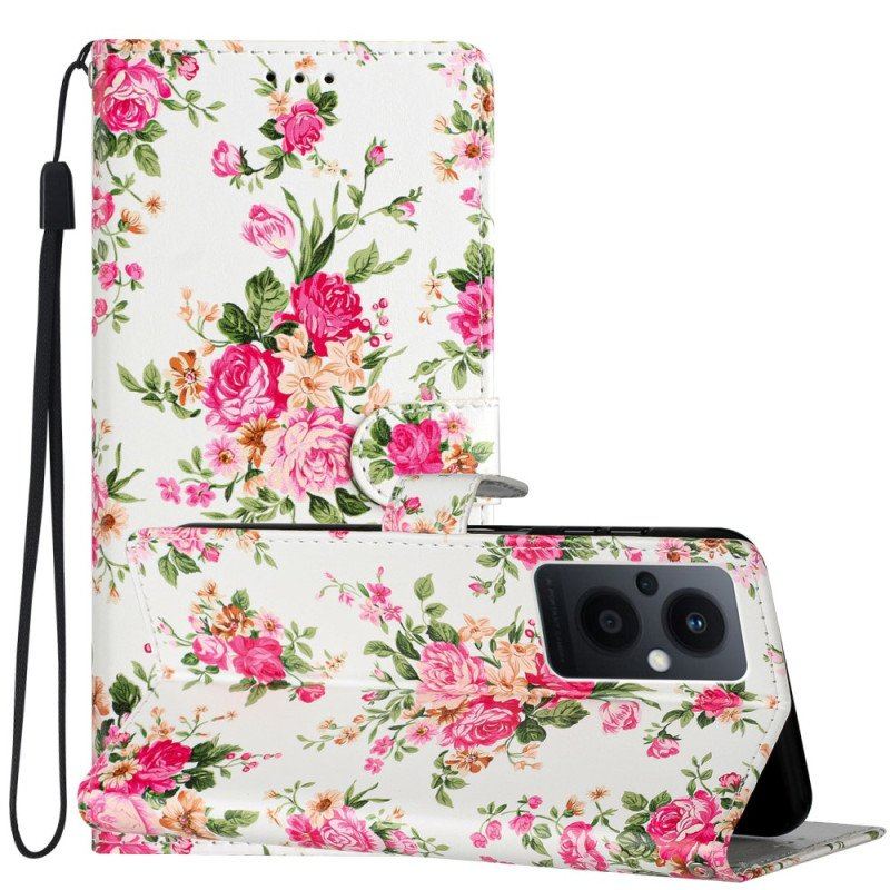 Etui Na Telefon Pokrowce do Oppo Reno 8 Lite z Łańcuch Pasek Liberty Flowers