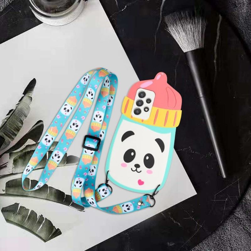 Etui do Samsung Galaxy A53 5G Anti-fall 3d Panda Butelka Dla Niemowląt Z Paskiem