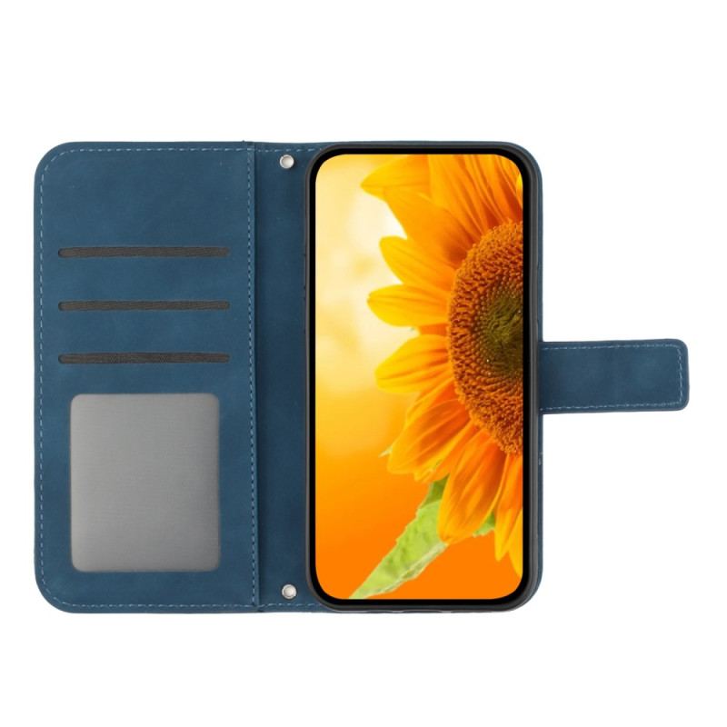 Etui Folio Do Xiaomi 14t Pro Nadruk Słonecznika Z Paskiem