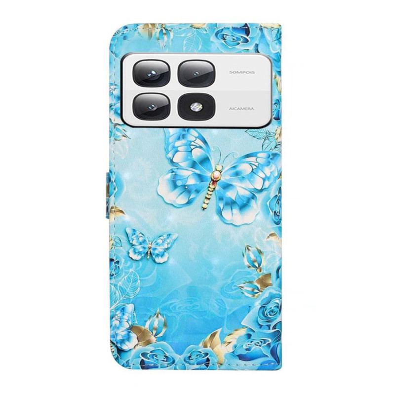 Etui Folio Xiaomi 14t Pro Niebieskie Motyle I Diamenty