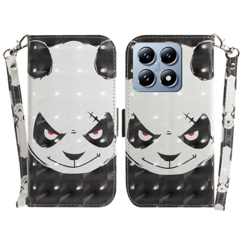 Etui Folio Xiaomi 14t Pro Wściekła Panda Z Paskiem Etui Ochronne