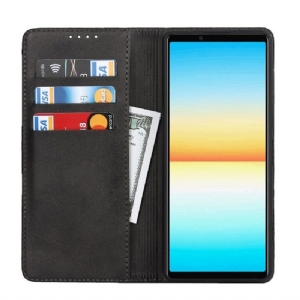 Etui Folio do Sony Xperia 1 IV Classic Skórzany Futerał Faux Skórzana Klapka Na Karty