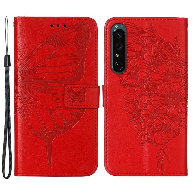 Etui Folio do Sony Xperia 1 IV Obrzeża Butterfly Flower Posiadacz Karty