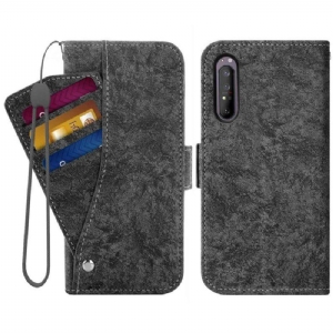 Etui Folio do Sony Xperia 1 IV Skórzany Efekt Z Obrotowym Uchwytem Na Karty